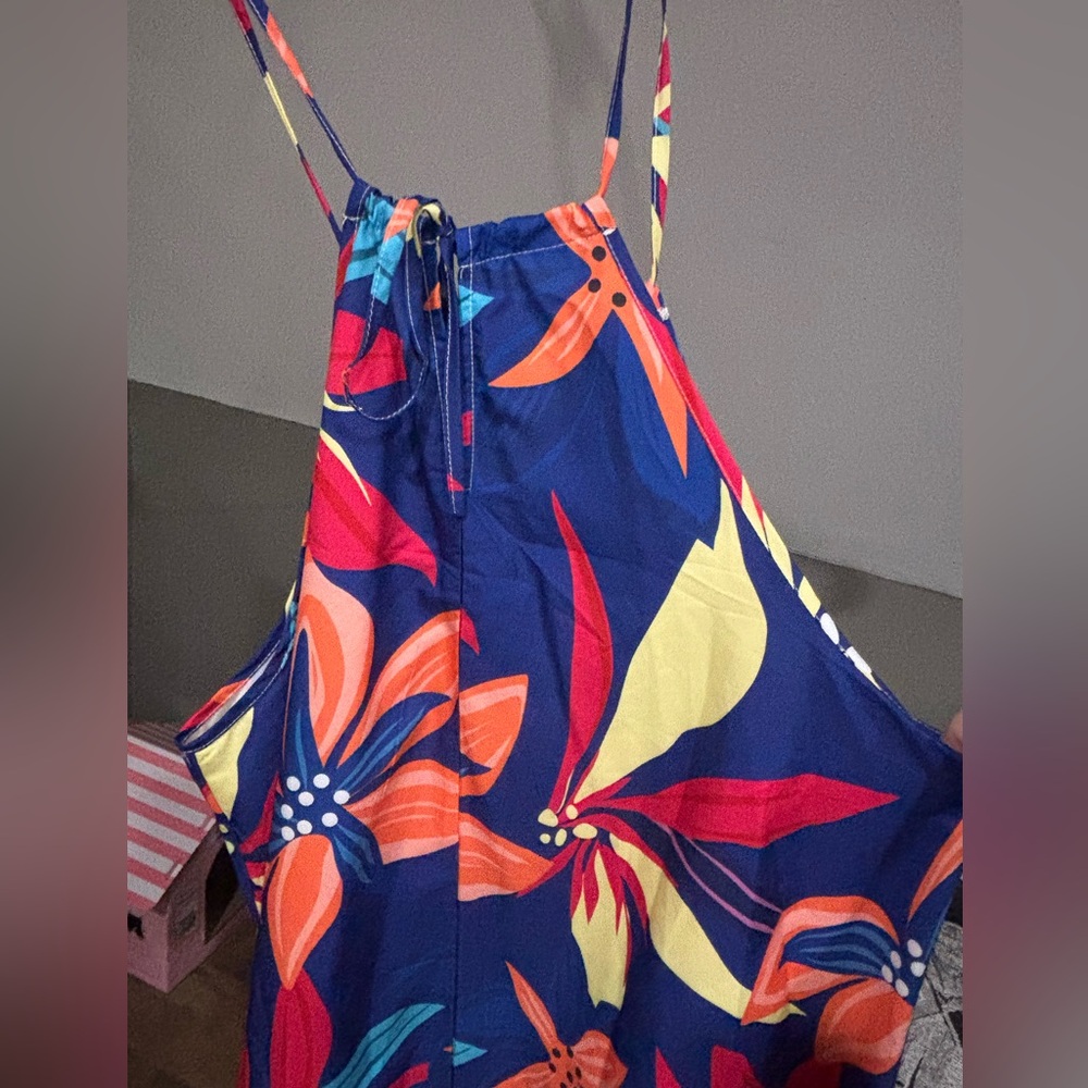 SHEIN Navy Halter Mini Dress with Orange, Pink & Yellow Floral Print - Picture 12 of 12
